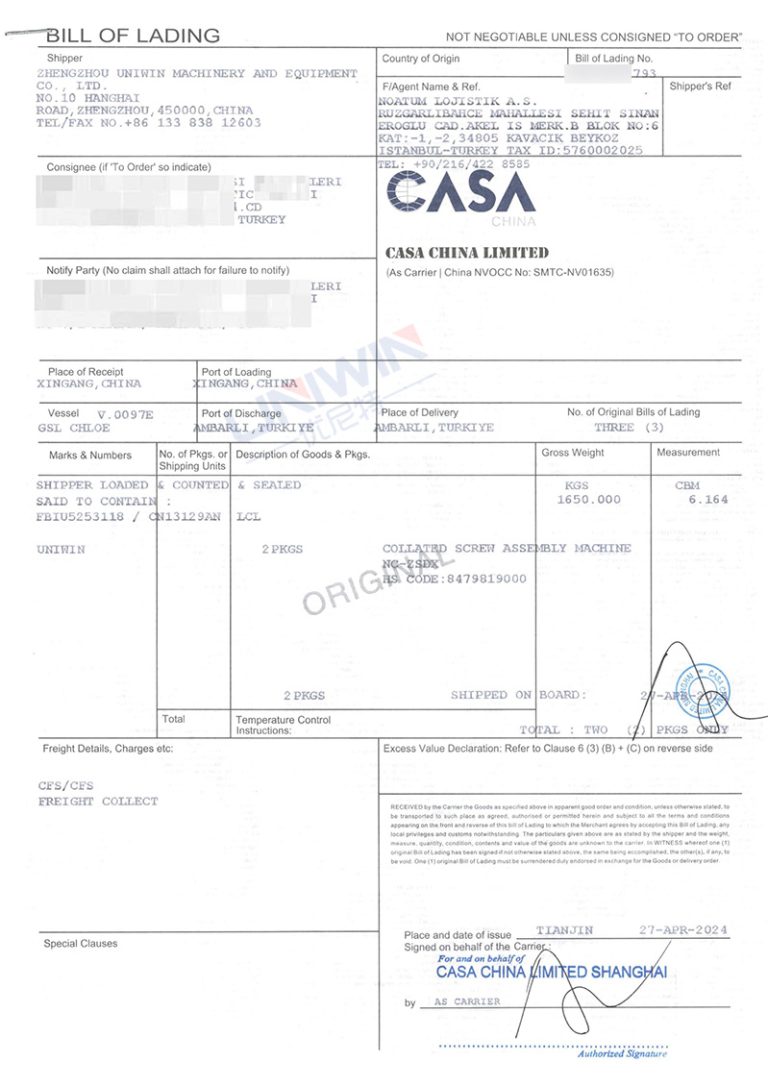 Ambarlı'ya Otomatik Harmanlanmış Vida Montaj Makinesi